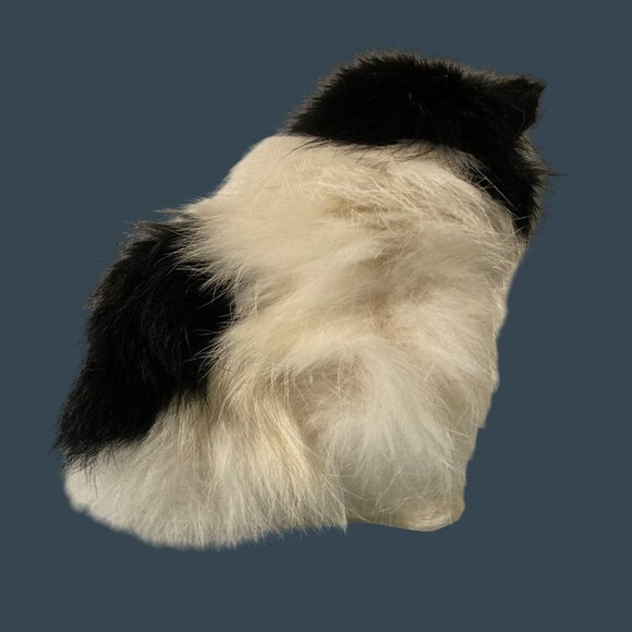 Vintage Black And White Fur Cat Figurine With Blue Eyes - Picture 2 of 6